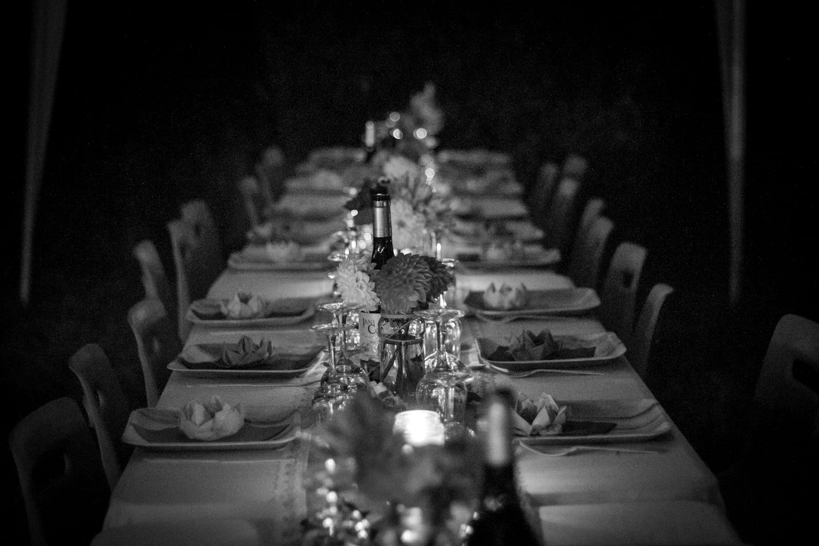 A candlelit table styled and set by the Magool Affairs team